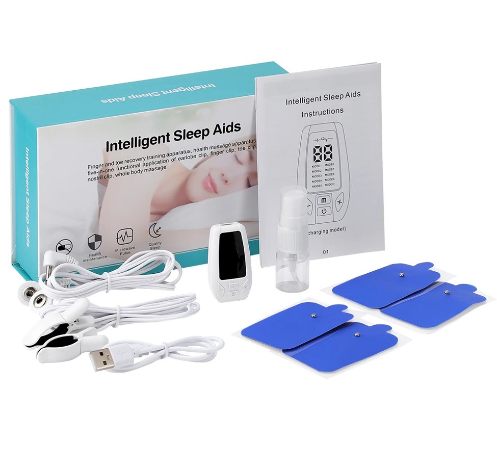 5-in-1 Portable Pulse Sleep Aid Device with Ear Clips, TENS Muscle Massager for Insomnia Relief & Stress Relaxation